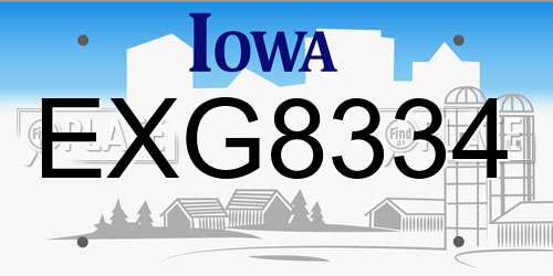 EXG8334 Iowa License Plate