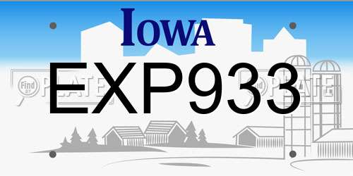 EXP933 Iowa License Plate