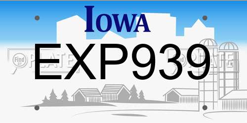 EXP939 Iowa License Plate
