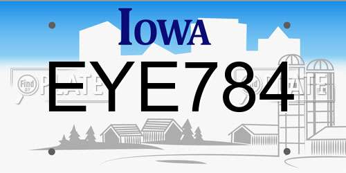 EYE784 Iowa License Plate