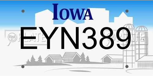 EYN389 Iowa License Plate