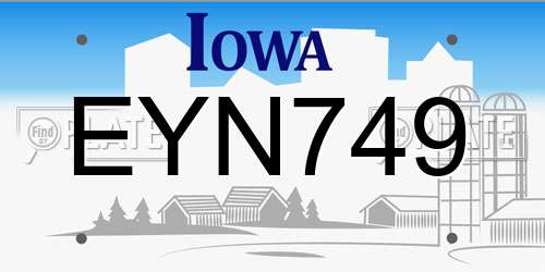 EYN749 Iowa License Plate