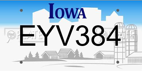 EYV384 Iowa License Plate