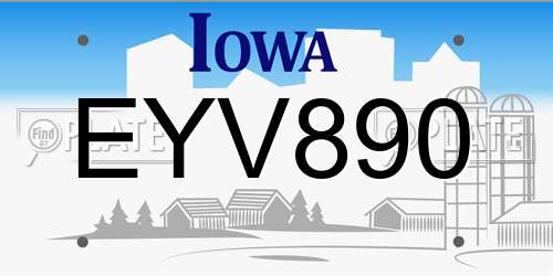 EYV890 Iowa License Plate