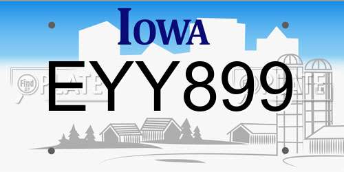 EYY899 Iowa License Plate