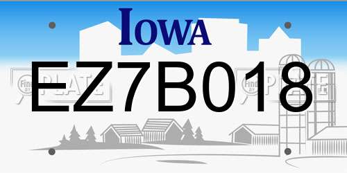 EZ7B018 Iowa License Plate