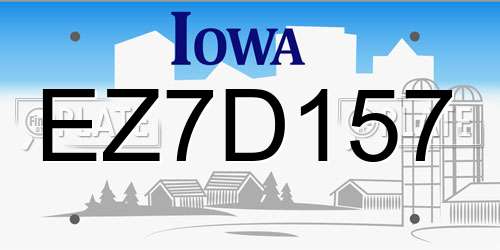 EZ7D157 Iowa License Plate