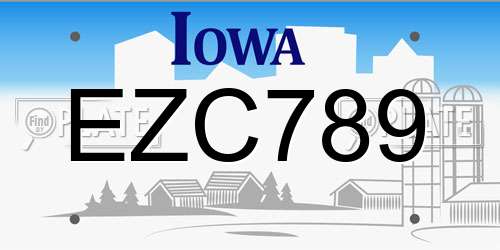 EZC789 Iowa License Plate