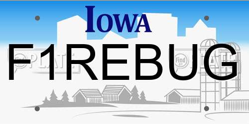 F1REBUG Iowa License Plate