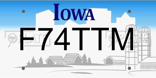 F74TTM Iowa License Plate