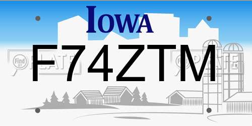 F74ZTM Iowa License Plate