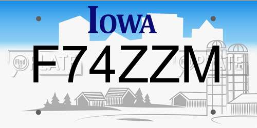F74ZZM Iowa License Plate
