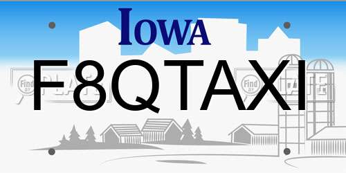 F8QTAXI Iowa License Plate