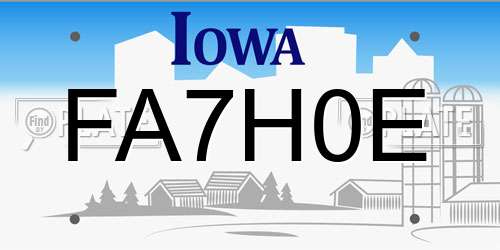 FA7H0E Iowa License Plate