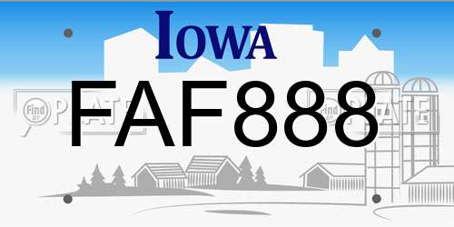 FAF888 Iowa License Plate