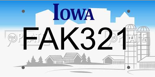 FAK321 Iowa License Plate
