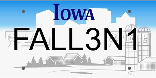 FALL3N1 Iowa License Plate