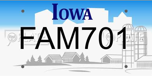 FAM701 Iowa License Plate