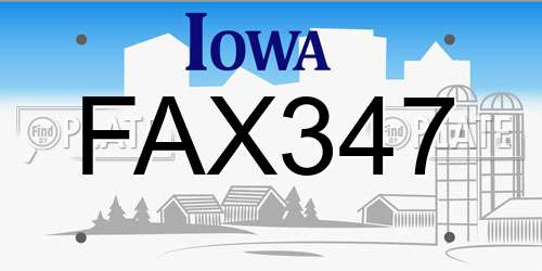 FAX347 Iowa License Plate