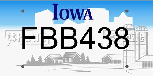FBB438 Iowa License Plate