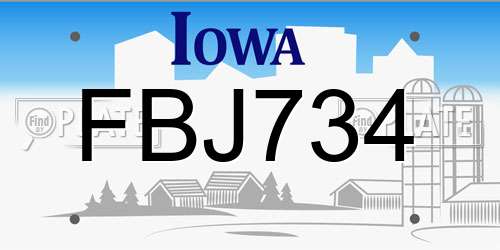 FBJ734 Iowa License Plate