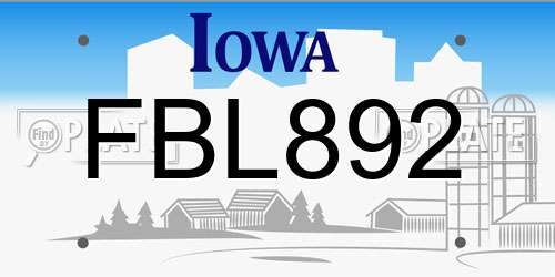 FBL892 Iowa License Plate