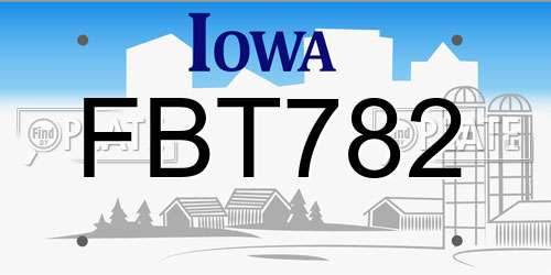 FBT782 Iowa License Plate