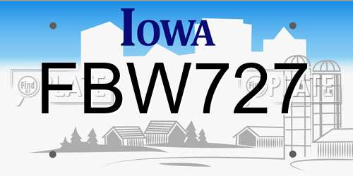 FBW727 Iowa License Plate