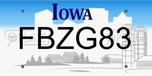 FBZG83 Iowa License Plate