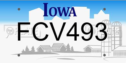 FCV493 Iowa License Plate