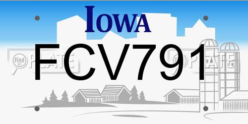 FCV791 Iowa License Plate