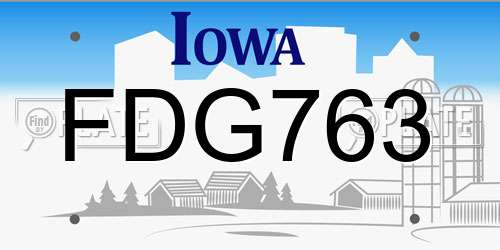 FDG763 Iowa License Plate