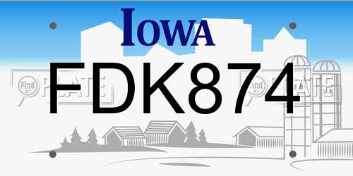 FDK874 Iowa License Plate