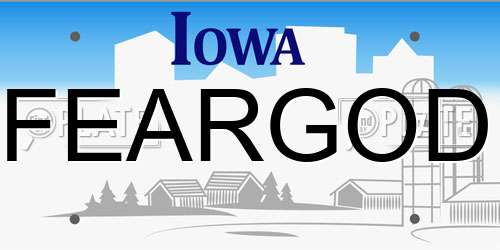 FEARGOD Iowa License Plate