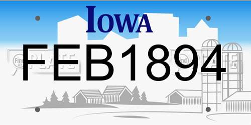 FEB1894 Iowa License Plate
