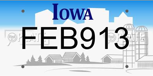 FEB913 Iowa License Plate