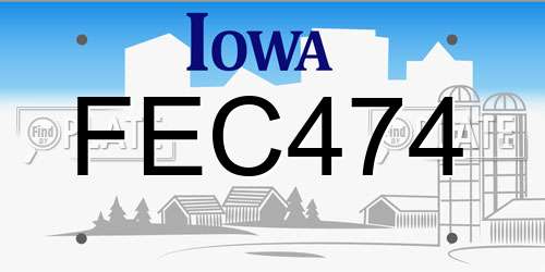 FEC474 Iowa License Plate