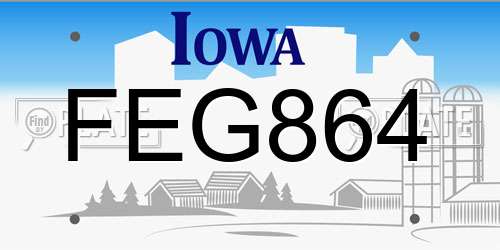 FEG864 Iowa License Plate