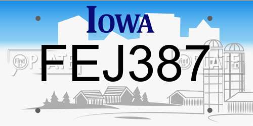 FEJ387 Iowa License Plate