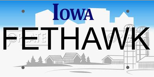 FETHAWK Iowa License Plate