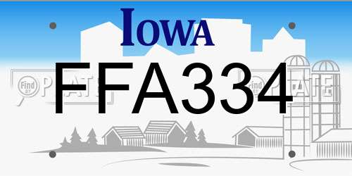 FFA334 Iowa License Plate