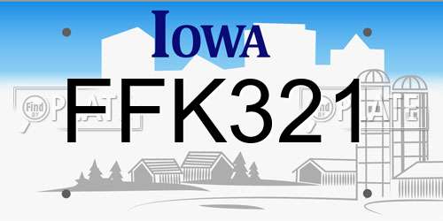 FFK321 Iowa License Plate