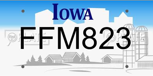 FFM823 Iowa License Plate