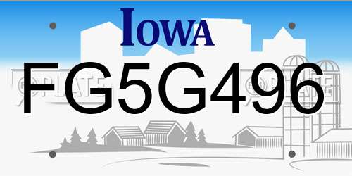 FG5G496 Iowa License Plate