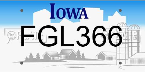 FGL366 Iowa License Plate