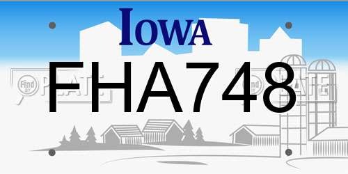 FHA748 Iowa License Plate