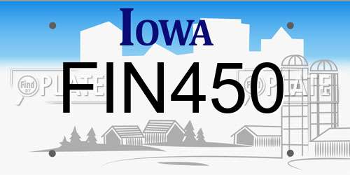 FIN450 Iowa License Plate