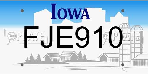 FJE910 Iowa License Plate