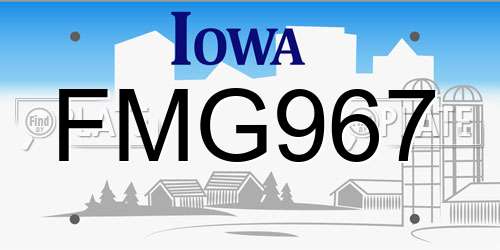 FMG967 Iowa License Plate