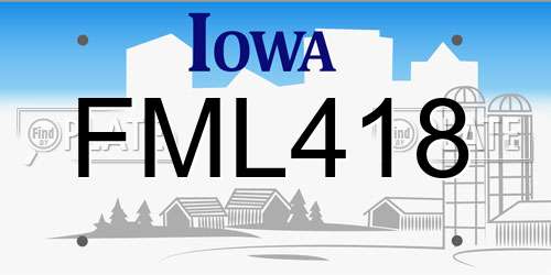 FML418 Iowa License Plate